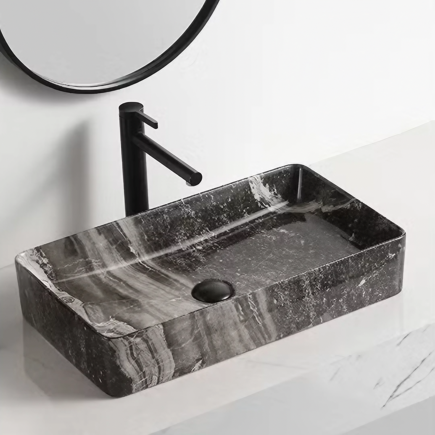 Opzet Waskom - Isabella - Grijs Zwart Marmer - 610x350x110mm