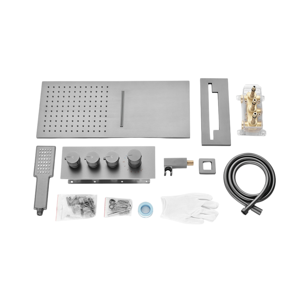 Thermostatische Inbouw Regendoucheset Isabella - Waterval - Gunmetal grey - Incl. inbouwdeel