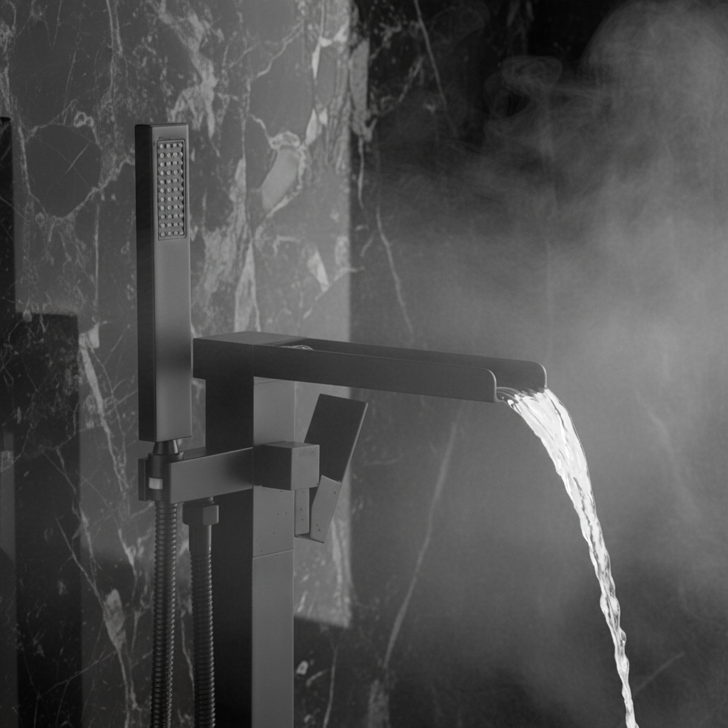 Vrijstaande Badkraan Lisandro – Watervaluitloop – Mat zwart - 87 × 22 × 15 cm