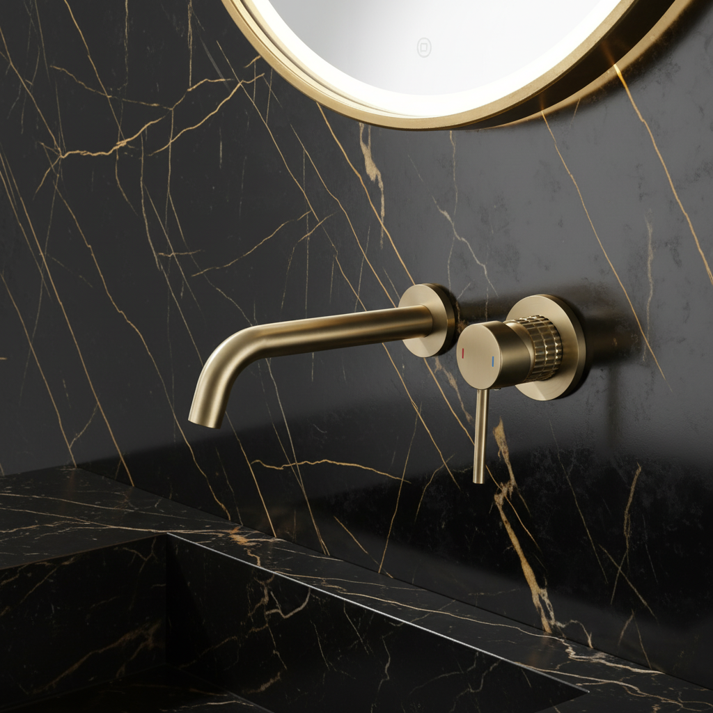 Inbouw wastafelkraan Angelica - Geborsteld goud - Incl. inbouwdeel - 23 × 20.5 × 10 cm