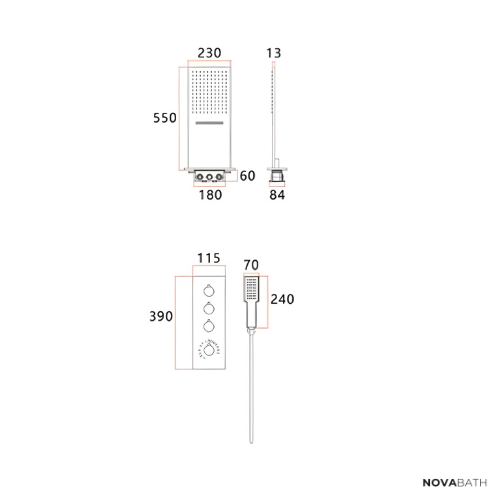 Thermostatische Inbouw Regendoucheset Isabella - Waterval - Gunmetal grey - Incl. inbouwdeel