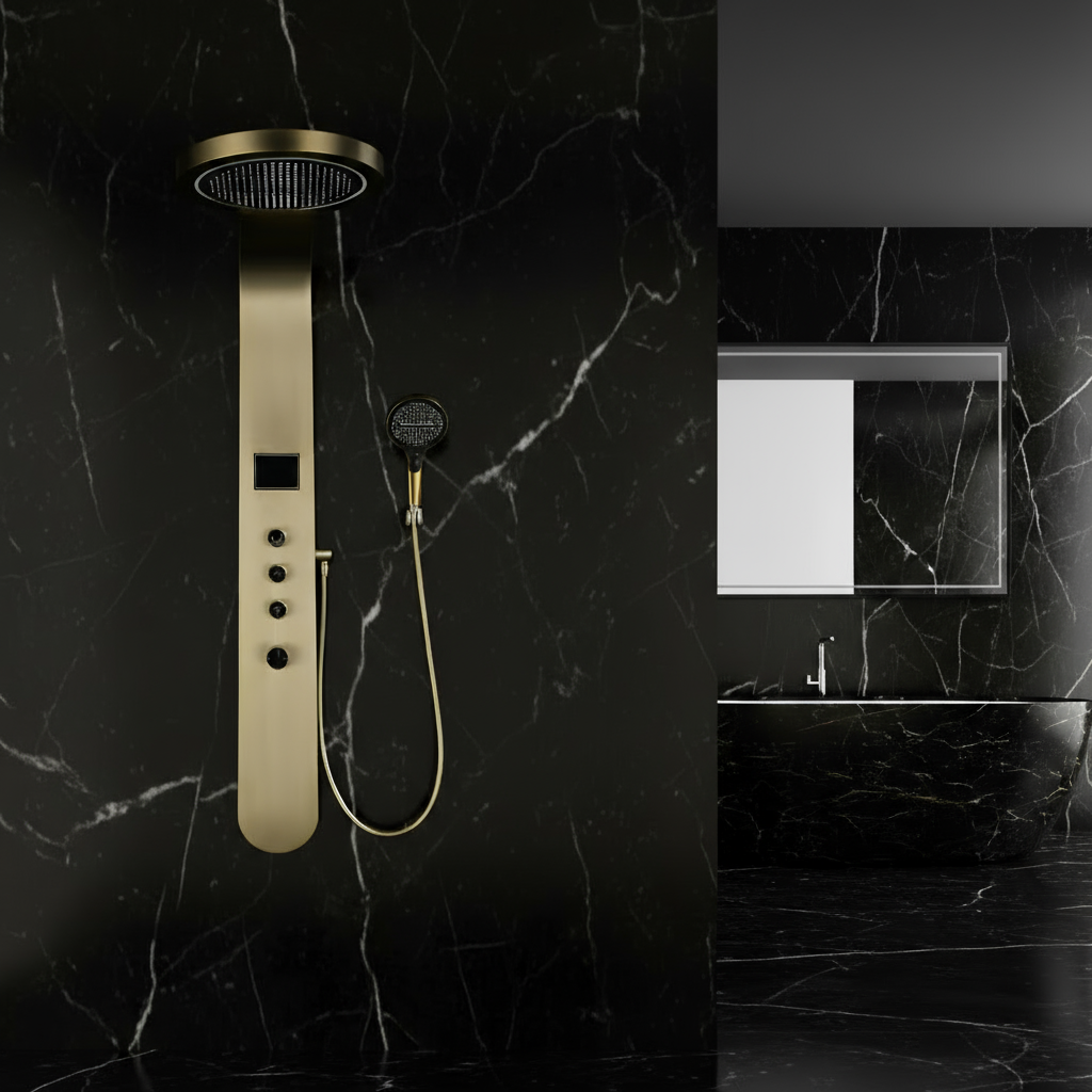 Douchepaneel Elena - LED - Digitaal display - Geborsteld goud - 145 × 18 × 65 cm