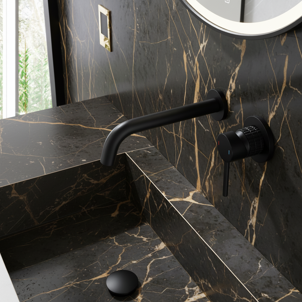 Inbouw wastafelkraan Angelica - Mat zwart - Incl. inbouwdeel - 23 × 20.5 × 10 cm