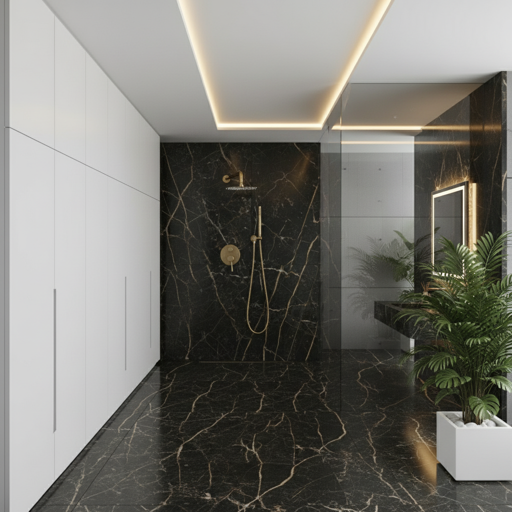 Inbouw Regendoucheset Vincent – Staafhanddouche – Geborsteld goud - Incl. inbouwdeel