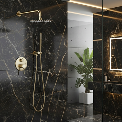 Inbouw Regendoucheset Vincent – Staafhanddouche – Geborsteld goud - Incl. inbouwdeel