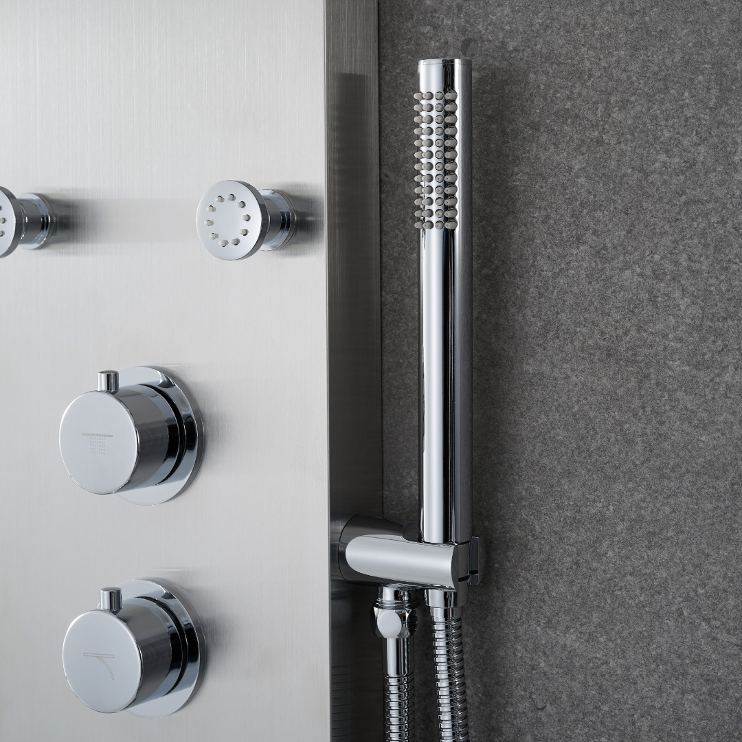 Douchepaneel Manuel – Waterval – Massagejets – Geborsteld nikkel - 150 × 20 × 60 cm