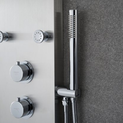 Douchepaneel Manuel – Waterval – Massagejets – Geborsteld nikkel - 150 × 20 × 60 cm