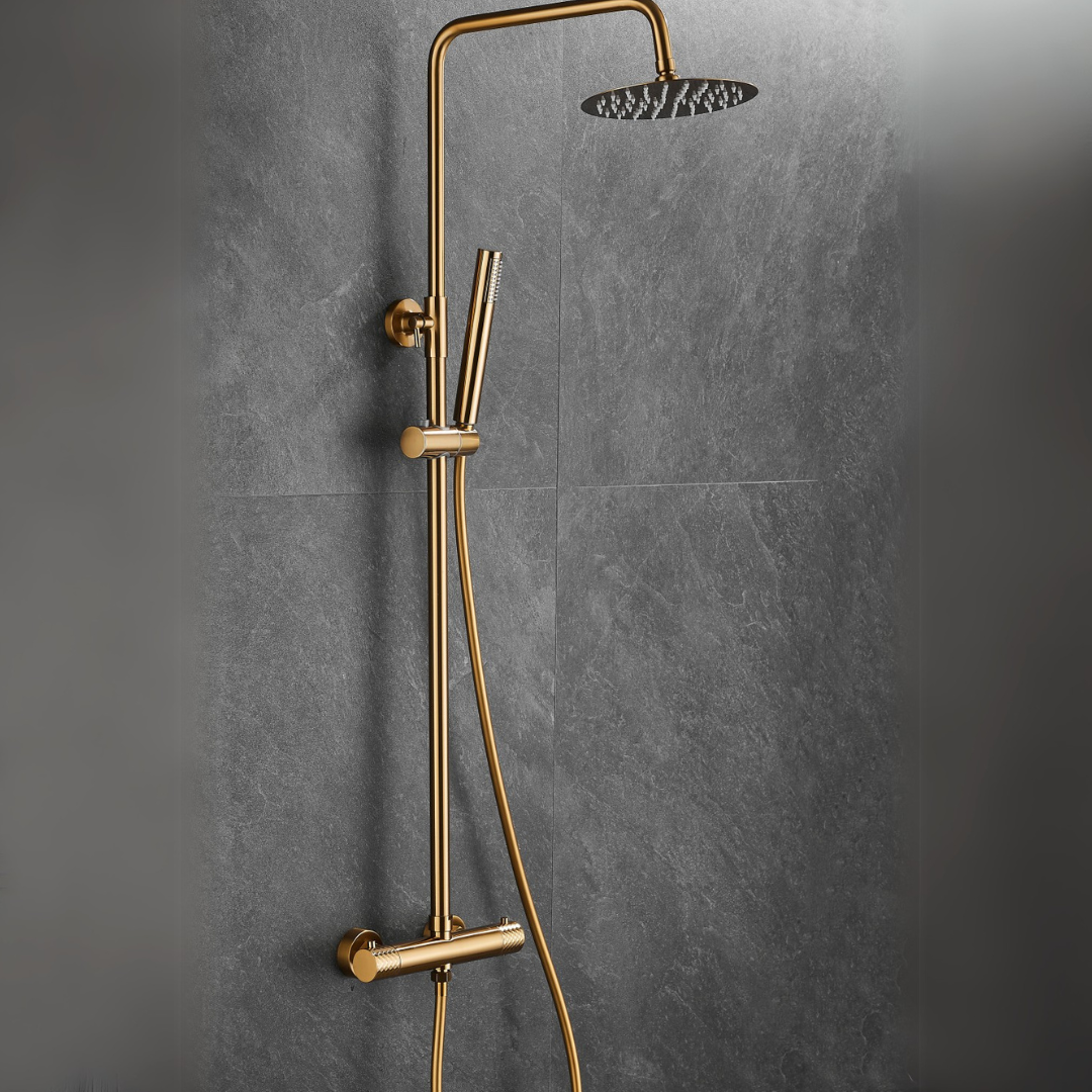 Thermostatisch opbouw regendoucheset - Julio - Geborsteld goud