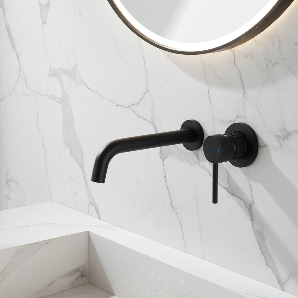 Inbouw wastafelkraan Angelica - Mat zwart - Incl. inbouwdeel - 23 × 20.5 × 10 cm