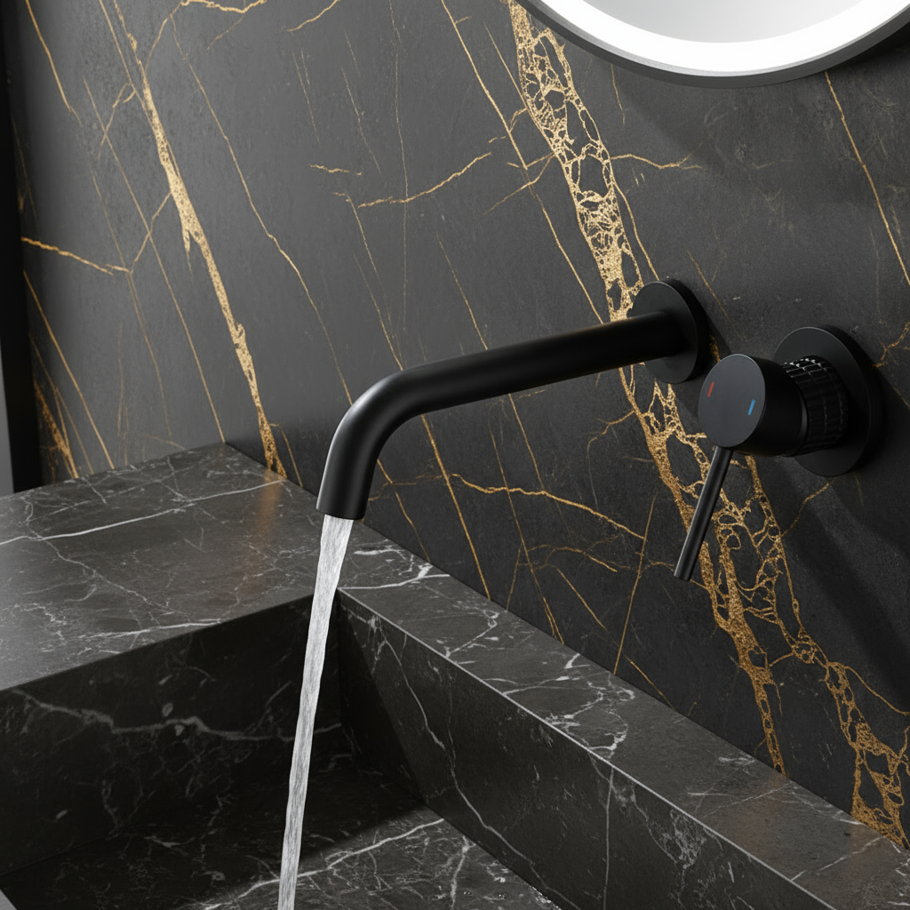 Inbouw wastafelkraan Angelica - Mat zwart - Incl. inbouwdeel - 23 × 20.5 × 10 cm