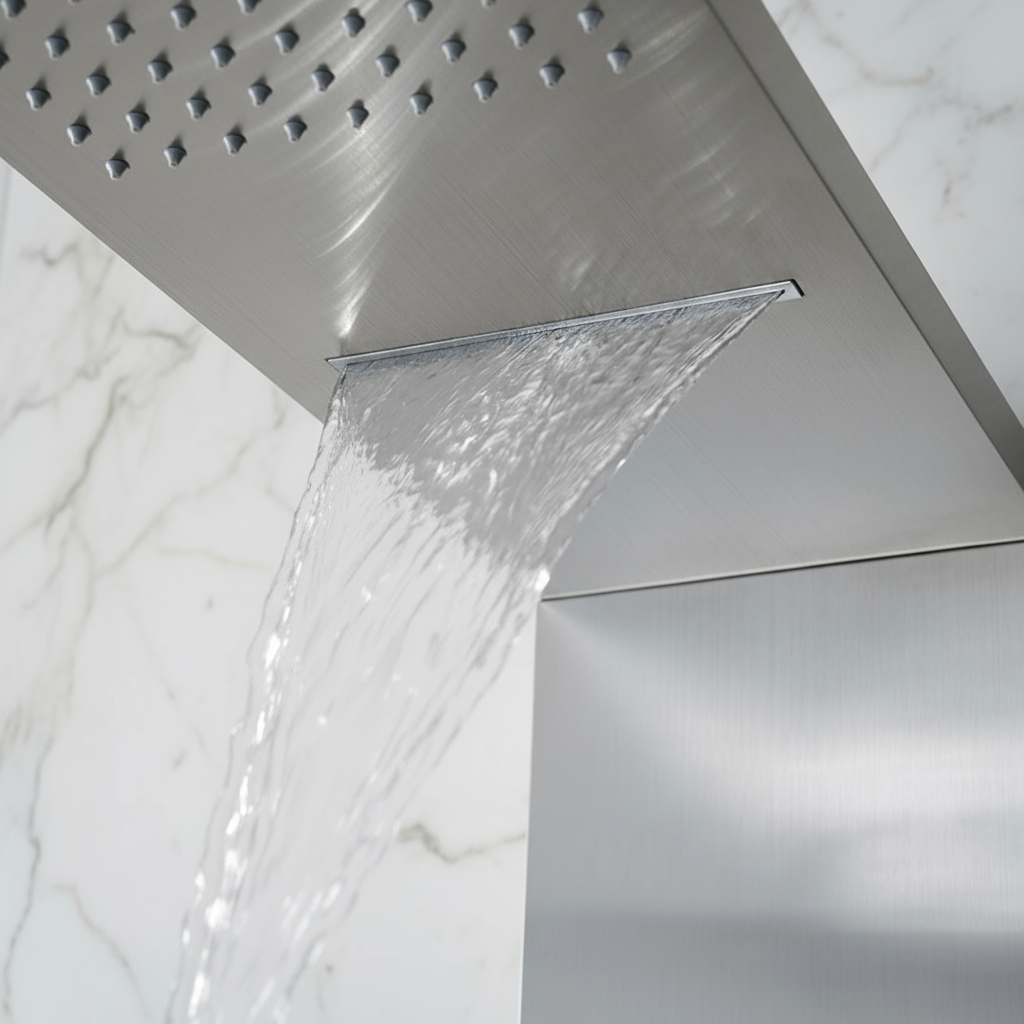 Douchepaneel Manuel – Waterval – Massagejets – Geborsteld nikkel - 150 × 20 × 60 cm