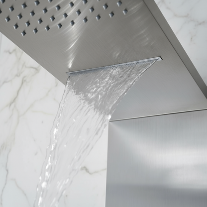 Douchepaneel Manuel – Waterval – Massagejets – Geborsteld nikkel - 150 × 20 × 60 cm
