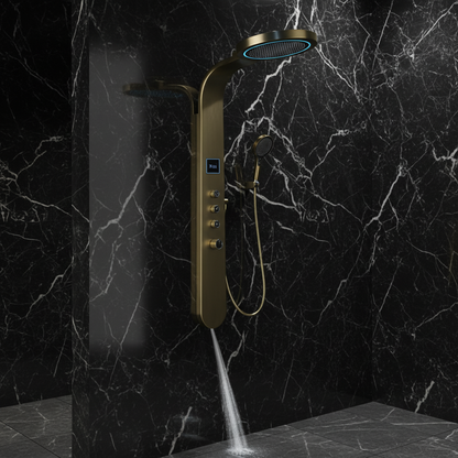 Douchepaneel Elena - LED - Digitaal display - Geborsteld goud - 145 × 18 × 65 cm