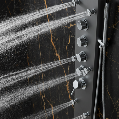 Douchepaneel Manuel – Waterval – Massagejets – Gunmetal grey, Chroom - 150 × 20 × 60 cm