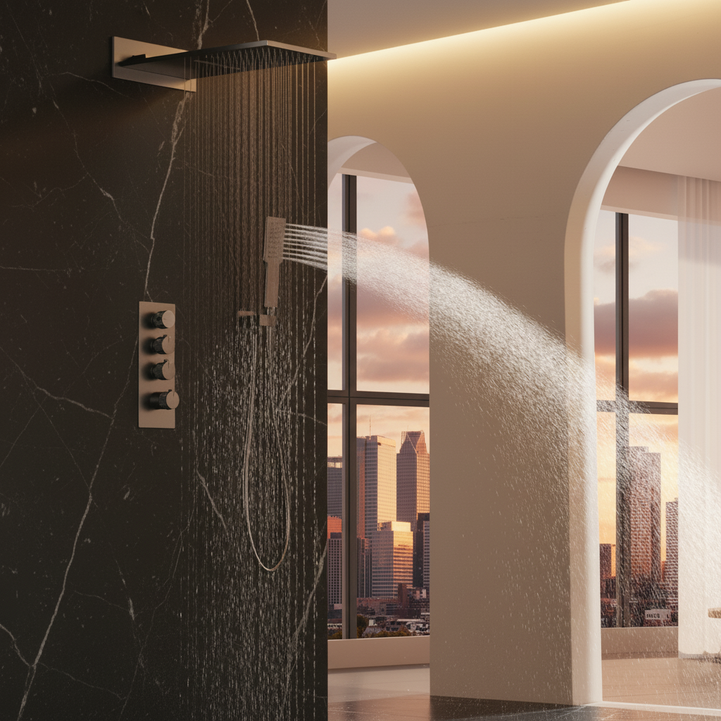 Thermostatische Inbouw Regendoucheset Isabella - Waterval - Gunmetal grey - Incl. inbouwdeel