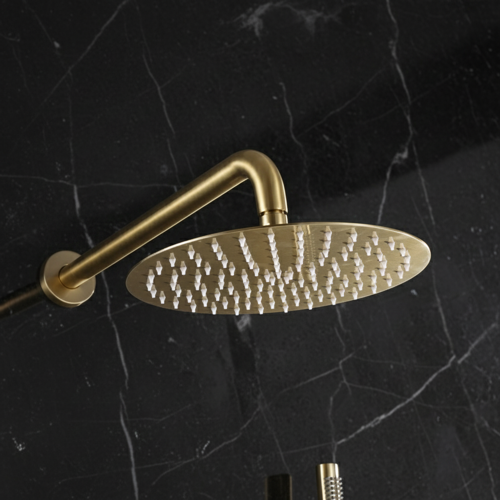 Inbouw Regendoucheset Vincent – Staafhanddouche – Geborsteld goud - Incl. inbouwdeel