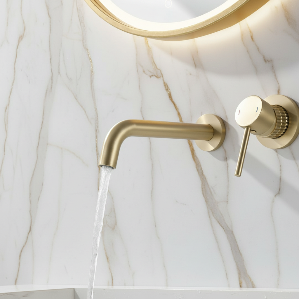 Inbouw wastafelkraan Angelica - Geborsteld goud - Incl. inbouwdeel - 23 × 20.5 × 10 cm