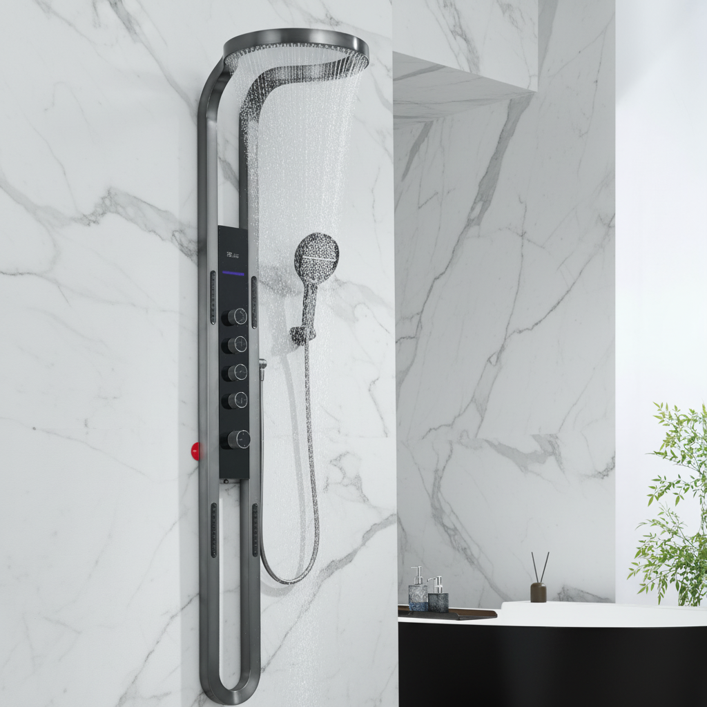 Thermostatisch Douchepaneel Marcelo – Digitale Display - Gunmetal Grey - 182 × 40 × 52 cm