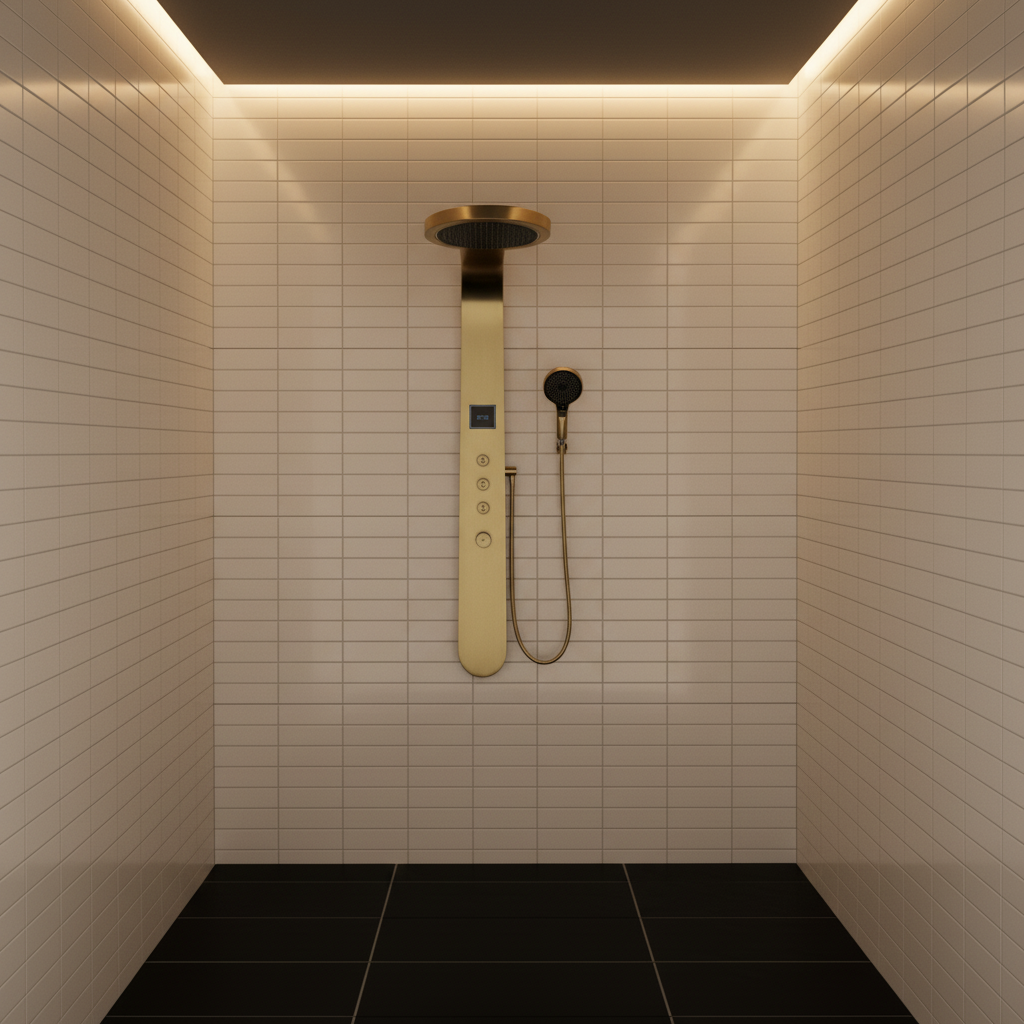 Douchepaneel Elena - LED - Digitaal display - Geborsteld goud - 145 × 18 × 65 cm