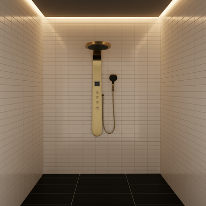 Douchepaneel Elena - LED - Digitaal display - Geborsteld goud - 145 × 18 × 65 cm