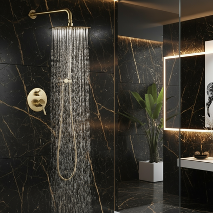 Inbouw Regendoucheset Vincent – Staafhanddouche – Geborsteld goud - Incl. inbouwdeel