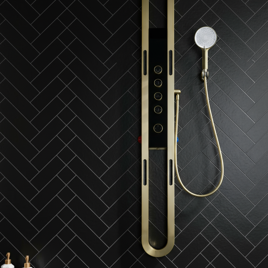 Thermostatisch Douchepaneel Marcelo – Digitale Display - Geborsteld goud - 182 × 40 × 52 cm