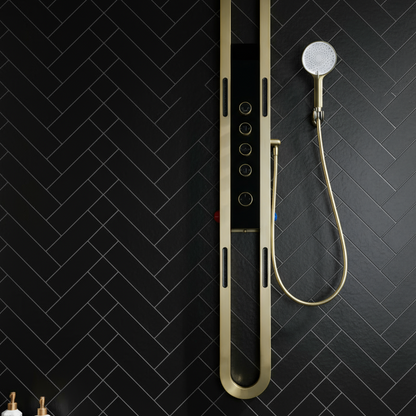 Thermostatisch Douchepaneel Marcelo – Digitale Display - Geborsteld goud - 182 × 40 × 52 cm