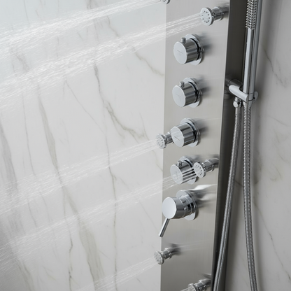 Douchepaneel Manuel – Waterval – Massagejets – Geborsteld nikkel - 150 × 20 × 60 cm