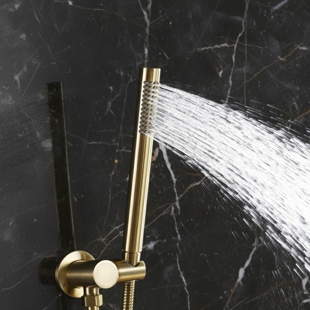 Inbouw Regendoucheset Vincent – Staafhanddouche – Geborsteld goud - Incl. inbouwdeel