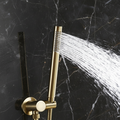 Inbouw Regendoucheset Vincent – Staafhanddouche – Geborsteld goud - Incl. inbouwdeel