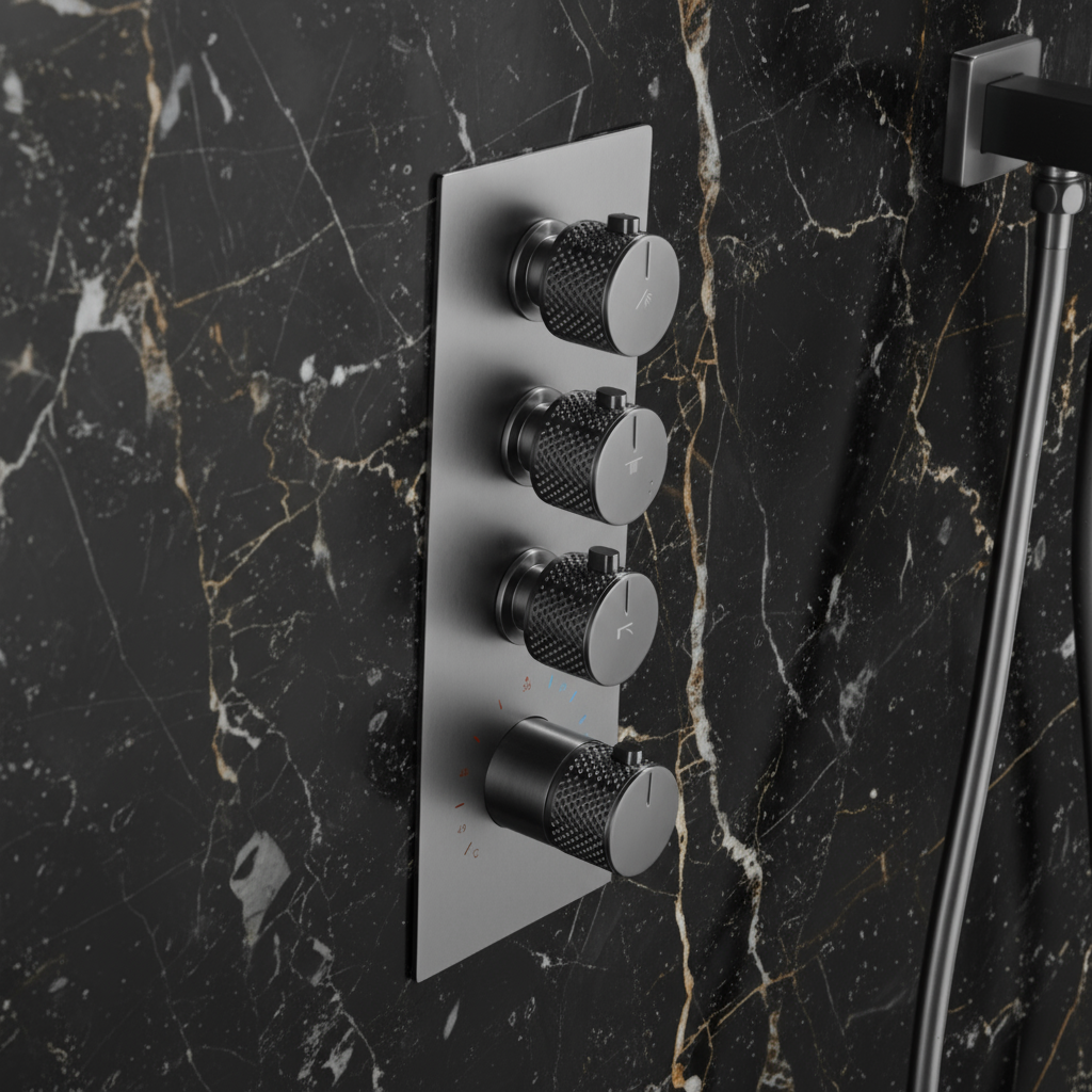 Thermostatische Inbouw Regendoucheset Isabella - Waterval - Gunmetal grey - Incl. inbouwdeel