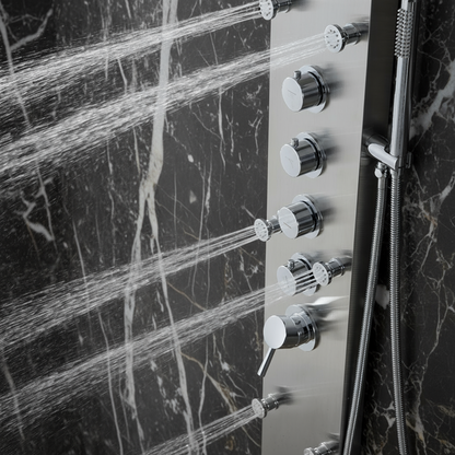 Douchepaneel Manuel – Waterval – Massagejets – Geborsteld nikkel - 150 × 20 × 60 cm