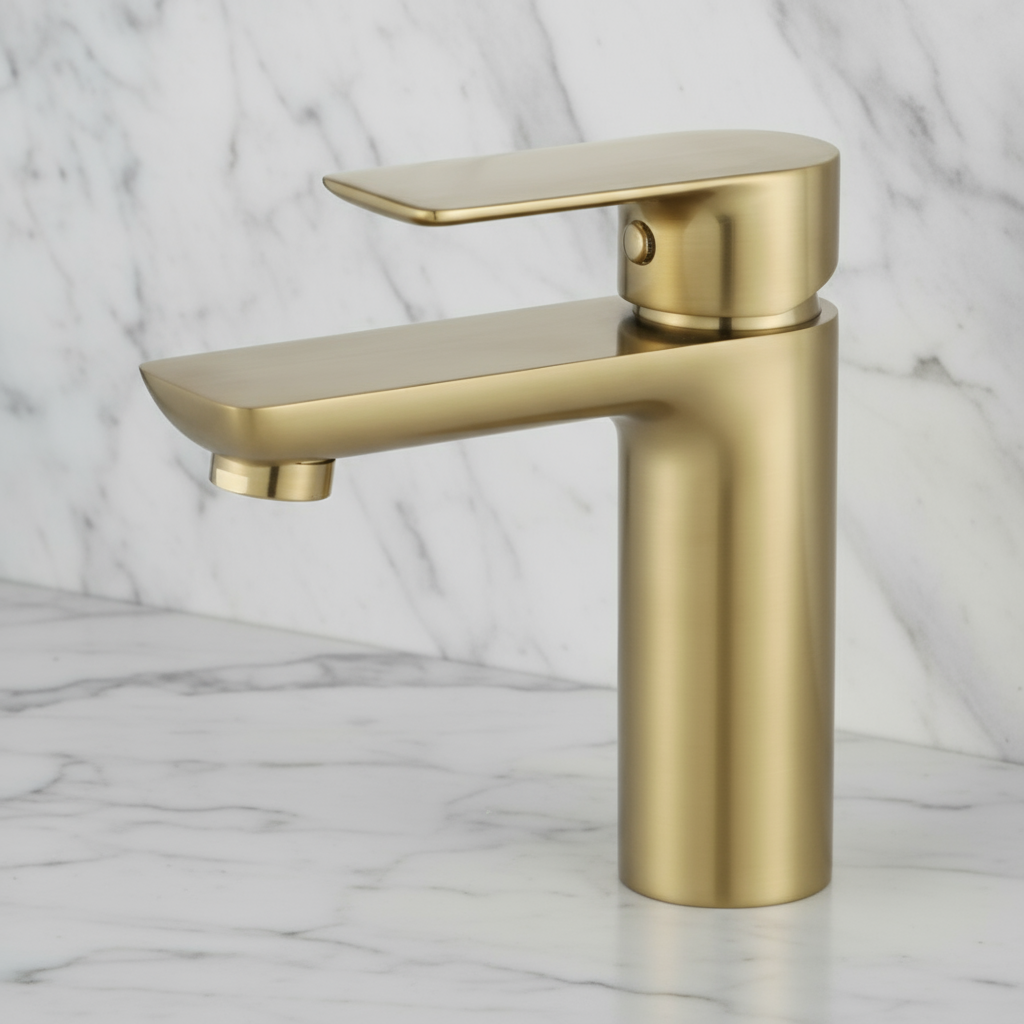 Opbouw wastafelkraan  Silvio – Geborsteld goud - 14 × 16,5 × 4,3 cm