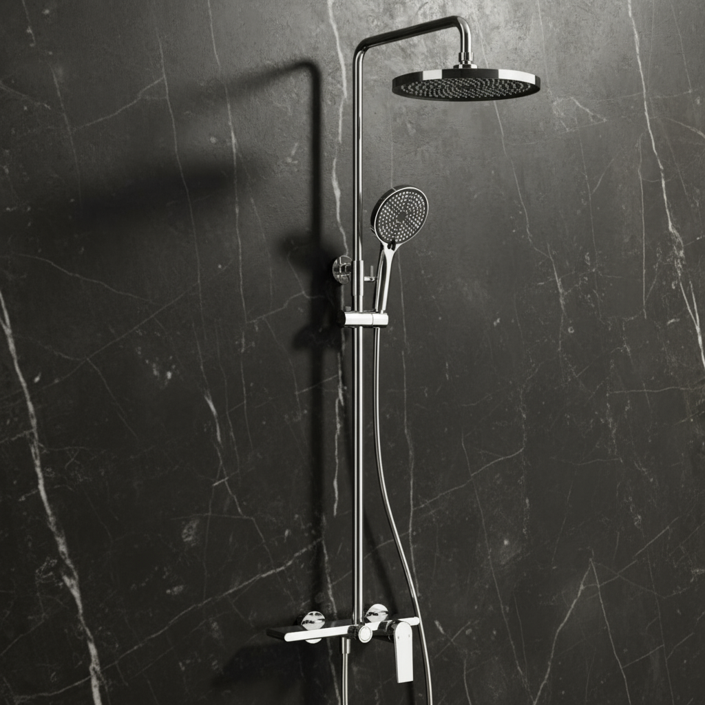 Opbouw regendoucheset Cynthia - Chroom- 130 × 35 × 25 cm