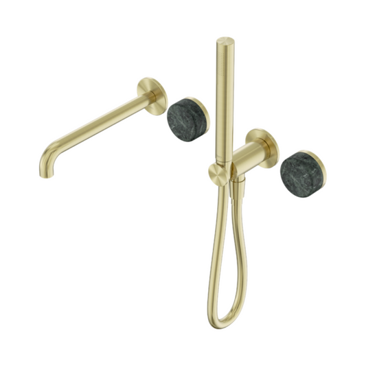 Inbouw badmengkraan Sorrento - Verde alpi - Staafhanddouche en uitloop - Zonder achterplaat - Brushed gold