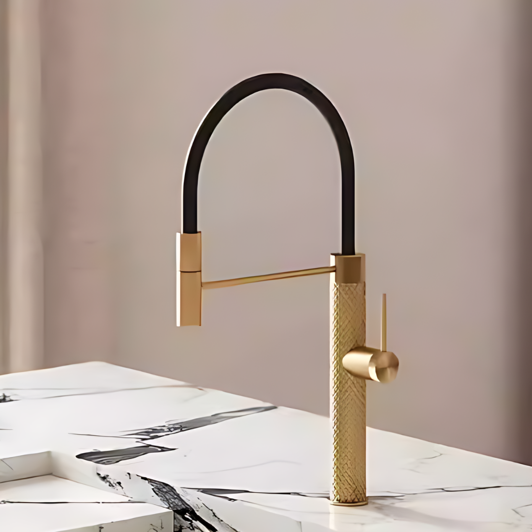 Semi-professionele Keukenkraan Angelica – Uittrekbare Uitloop – Geborsteld goud - 52.9 × 24.9 × 5.5 cm