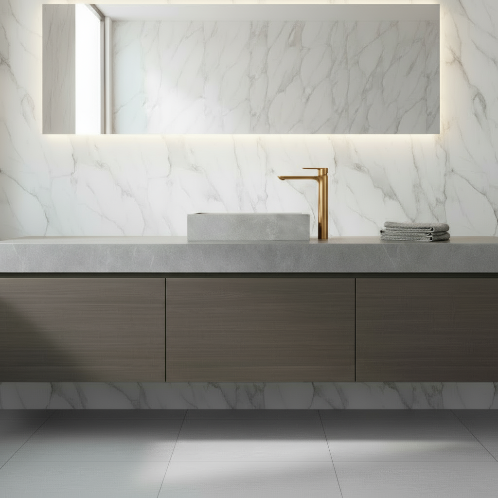 Hoge wastafelkraan  – Silvio – Geborsteld goud - 31,5 × 19 × 4,5 cm