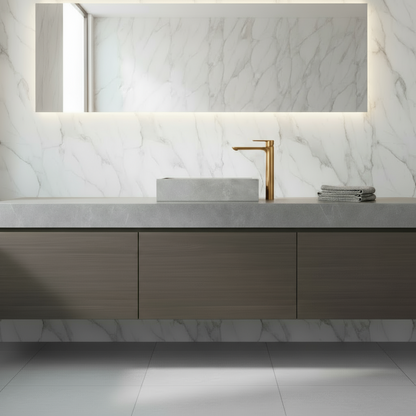 Hoge wastafelkraan  – Silvio – Geborsteld goud - 31,5 × 19 × 4,5 cm