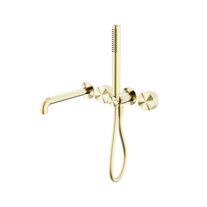 Inbouw badmengkraan Valencia - Staafhanddouche en uitloop - Zonder achterplaat - Brushed gold