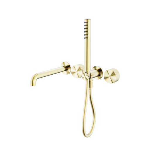 Inbouw badmengkraan Valencia - Staafhanddouche en uitloop - Zonder achterplaat - Brushed gold
