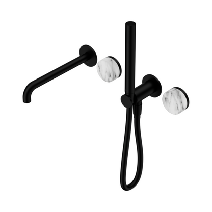 Inbouw badmengkraan Sorrento - Arabescato Corchia - Staafhanddouche en uitloop - Zonder achterplaat - Matte black