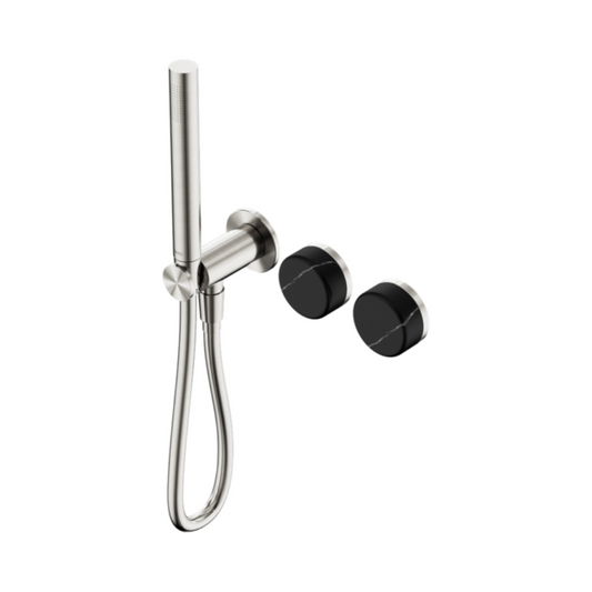 Inbouw douchemengkraan – Sorrento – Marquina Black – Staafhanddouche – Zonder achterplaat – Brushed nickel