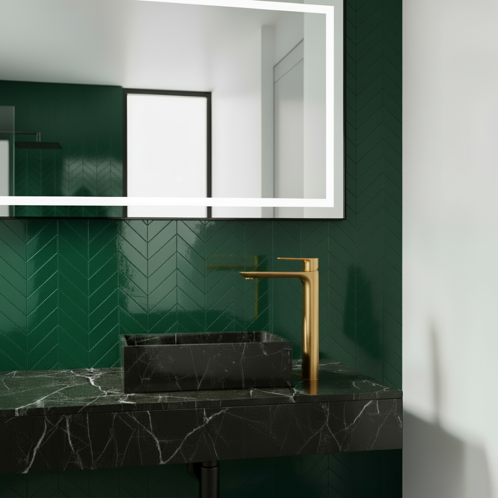 Hoge wastafelkraan  – Silvio – Geborsteld goud - 31,5 × 19 × 4,5 cm