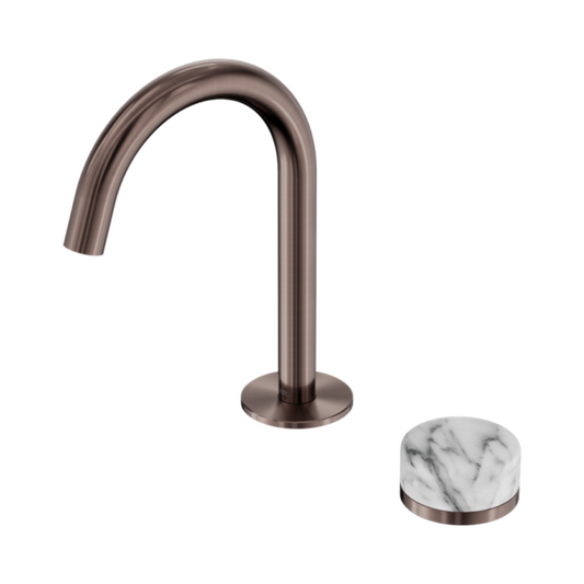 Inbouw Wastafelkraan Sorrento – Arabescato Corchia - 2-Gats - Gebogen (arc) uitloop - Brushed bronze