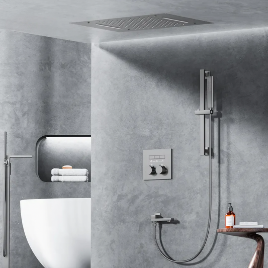 Thermostatisch Inbouw Regendoucheset - Portofino - Gun Grey - Met Watervalfunctie