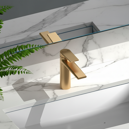 Opbouw wastafelkraan Diego  – Geborsteld goud - 15 × 13,7 × 4,4 cm