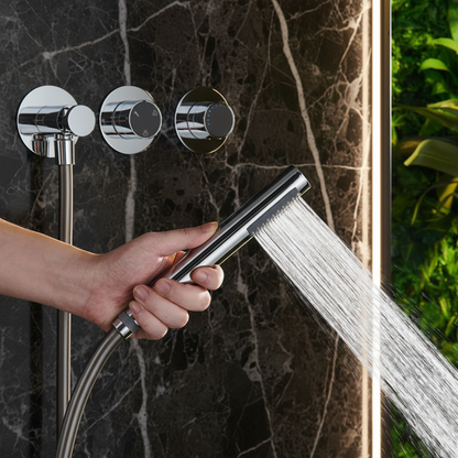 Thermostatische Inbouw Regendoucheset Marino – Digitale Regeling - Waterval & Staafhanddouche – Geborsteld goud - Incl. inbouwdeel