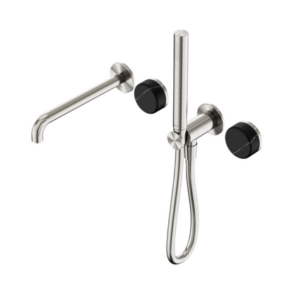 Inbouw badmengkraan Sorrento - Marquina Black - Staafhanddouche en uitloop - Zonder achterplaat - Brushed nickel