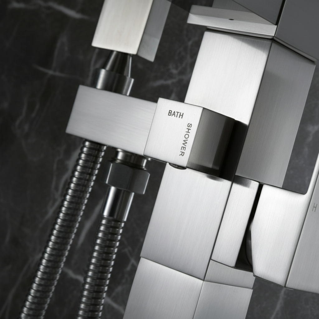 Vrijstaande Badkraan Lisandro – Watervaluitloop – Geborsteld nikkel - 87 × 22 × 15 cm