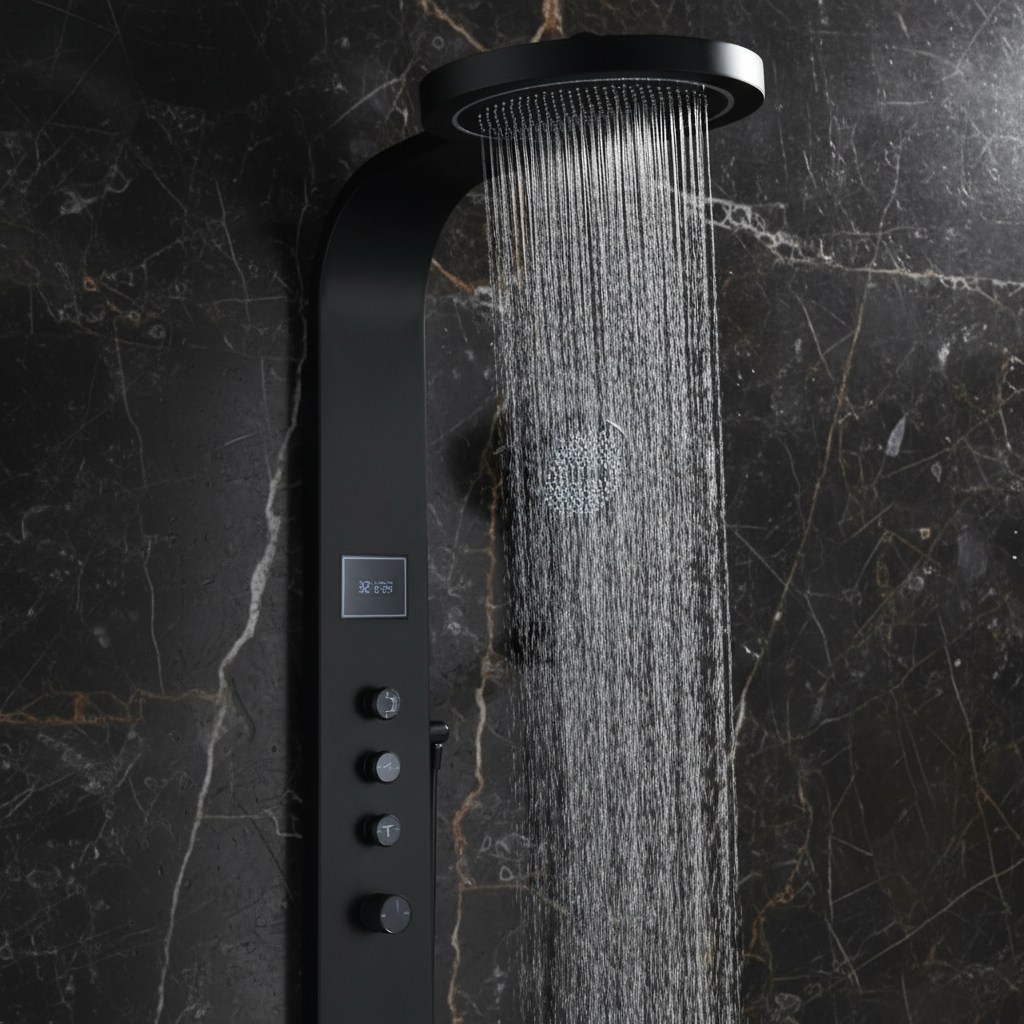 Douchepaneel Elena - LED - Digitaal display - Mat zwart- 145 × 18 × 65 cm